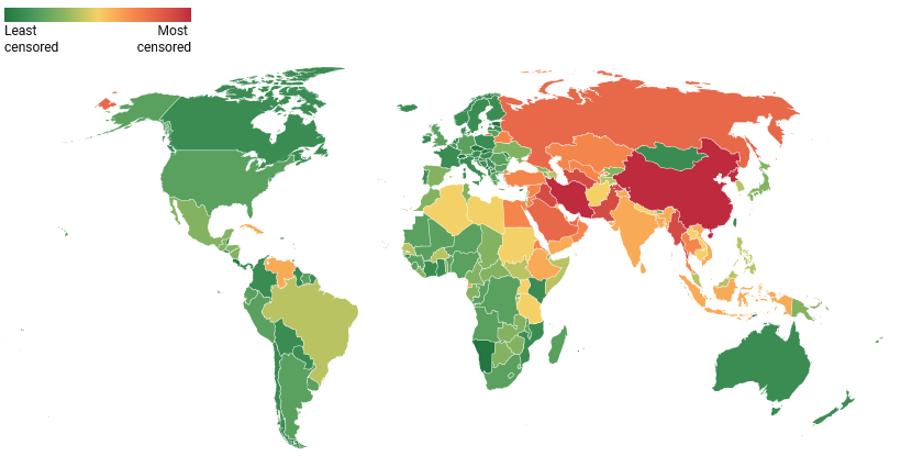 Levels of internet censorship across different countries