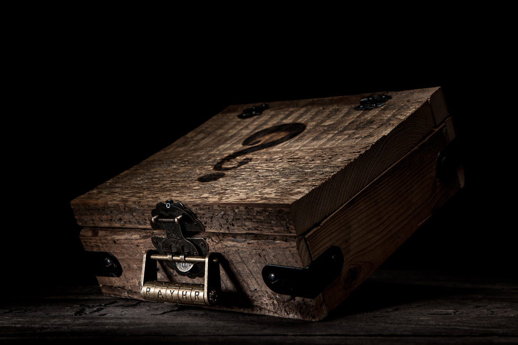 A mysterious wooden box with a question mark