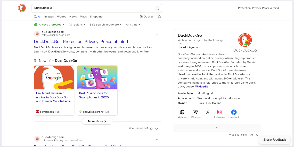 DuckDuckGo main page DuckDuckGo main page