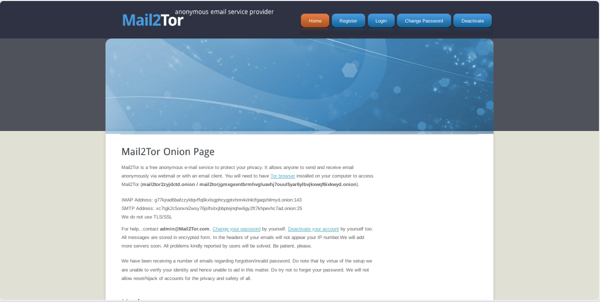 Mail2Tor mainpage Mail2Tor mainpage