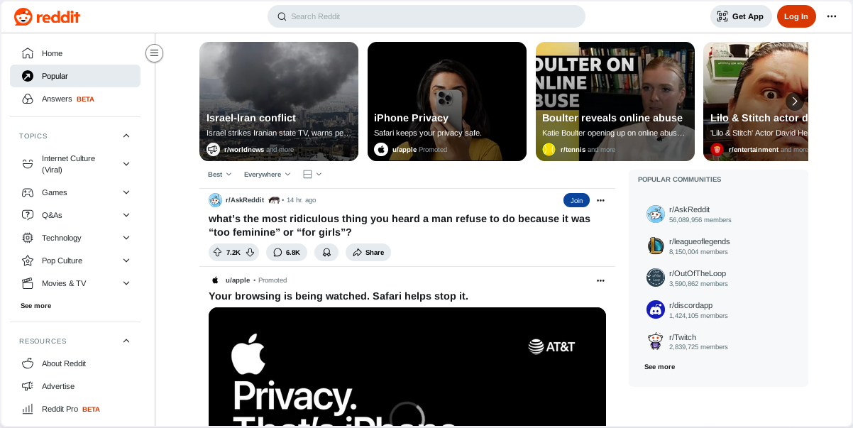 Reddit mainpage Reddit mainpage