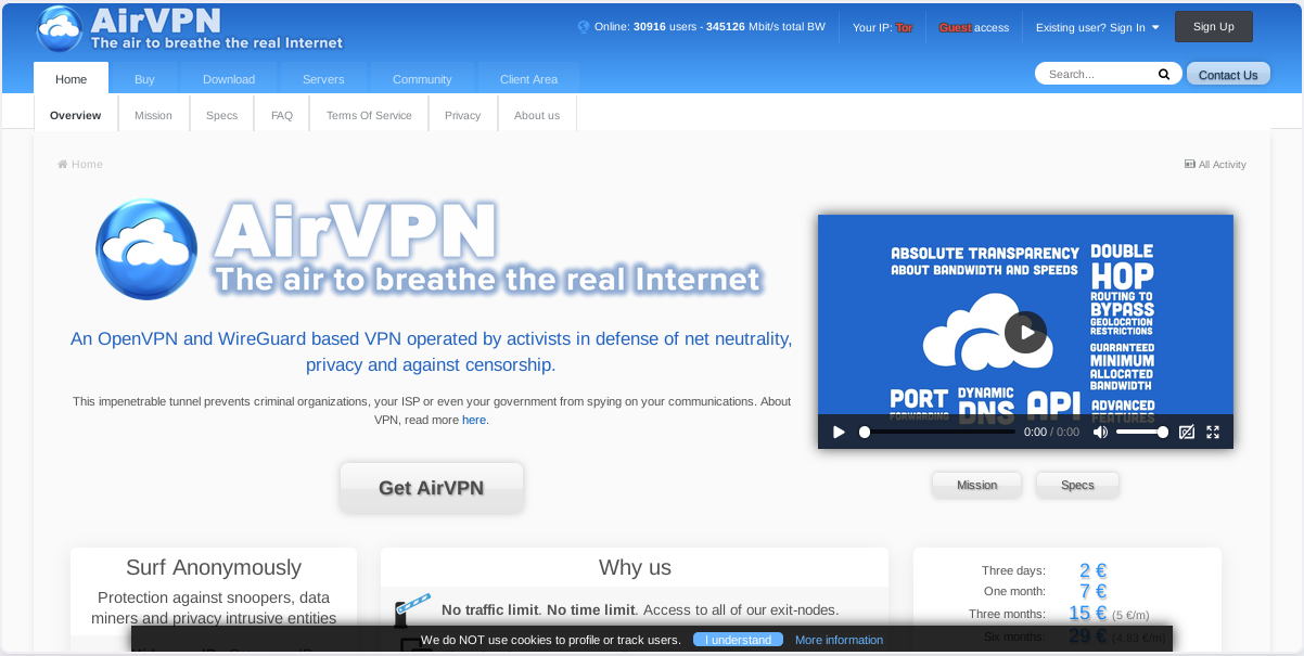 AirVPN mainpage AirVPN mainpage