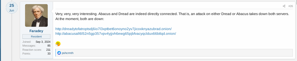 Message about Dread and Abacus connection